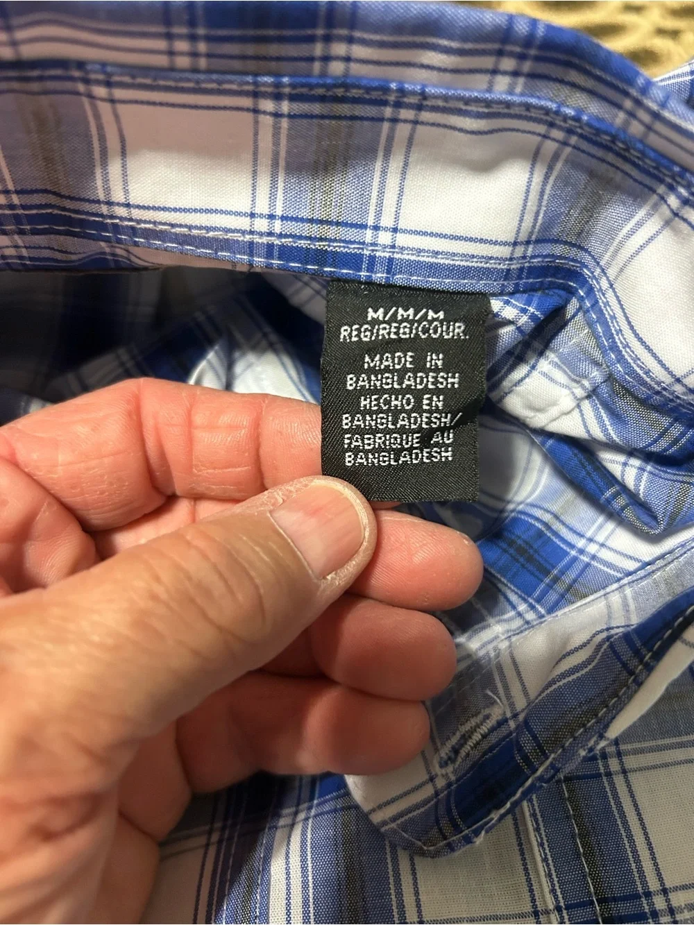 Wrangler Blue and White Plaid Button-Down Shirt